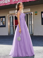 A-line Square Floor length Tulle Prom Dresses Tahiti Plus Size