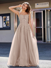 A-line Square Floor length Tulle Prom Dresses Taupe Plus Size