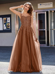 A-line Square Floor length Tulle Prom Dresses Terracotta Plus Size