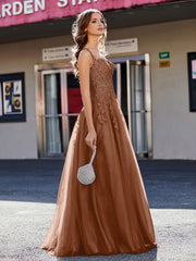 A-line Square Floor length Tulle Prom Dresses Terracotta Plus Size