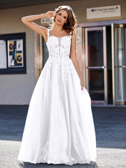 A-line Square Floor length Tulle Prom Dresses White