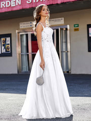 A-line Square Floor length Tulle Prom Dresses White Plus Size