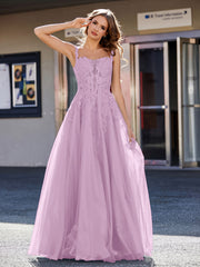 A-line Square Floor length Tulle Prom Dresses Wisteria