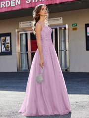 A-line Square Floor length Tulle Prom Dresses Wisteria Plus Size