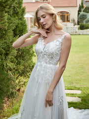 Backless A-line Ruched Tulle Wedding Dress Ivory/Champagne