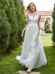 Backless A-line Ruched Tulle Wedding Dress Ivory/Champagne