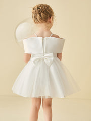 Cap Sleeve Flower Girl Short Dress with Bow