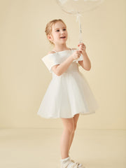 Cap Sleeve Flower Girl Short Dress with Bow