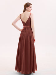 V-neck Chiffon Dresses with Satin Sash Bow Terracotta