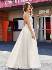 Spaghetti Straps V-neck Tulle Prom Dresses Ivory