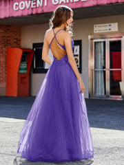 Spaghetti Straps V-neck Tulle Prom Dresses Regency