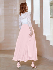 Applique Neckline Chiffon Tea-Length Dress Blushing Pink Plus Size