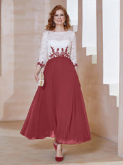 Applique Neckline Chiffon Tea-Length Dress Cinnamon Rose