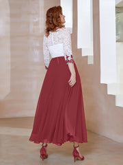Applique Neckline Chiffon Tea-Length Dress Cinnamon Rose