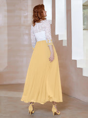 Applique Neckline Chiffon Tea-Length Dress Gold