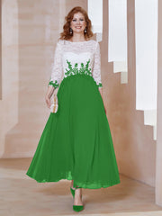 Applique Neckline Chiffon Tea-Length Dress Green Plus Size