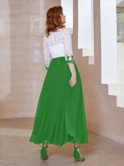 Applique Neckline Chiffon Tea-Length Dress Green Plus Size