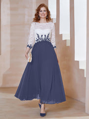 Applique Neckline Chiffon Tea-Length Dress Stormy Plus Size
