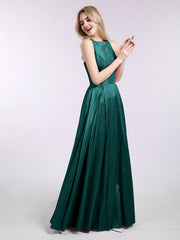 Simple Long Taffeta Dresses with Pockets Plum
