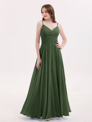 Long Chiffon Spaghetti Strap Dresses Olive Green