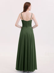 Long Chiffon Spaghetti Strap Dresses Olive Green