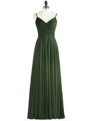 Long Chiffon Spaghetti Strap Dresses Olive Green