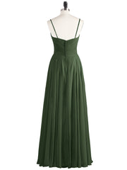 Long Chiffon Spaghetti Strap Dresses Olive Green