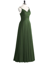 Long Chiffon Spaghetti Strap Dresses Olive Green