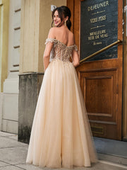Shimmering Sequin Bodice Floor-length Gown Champagne