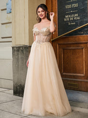 Shimmering Sequin Bodice Floor-length Gown Champagne