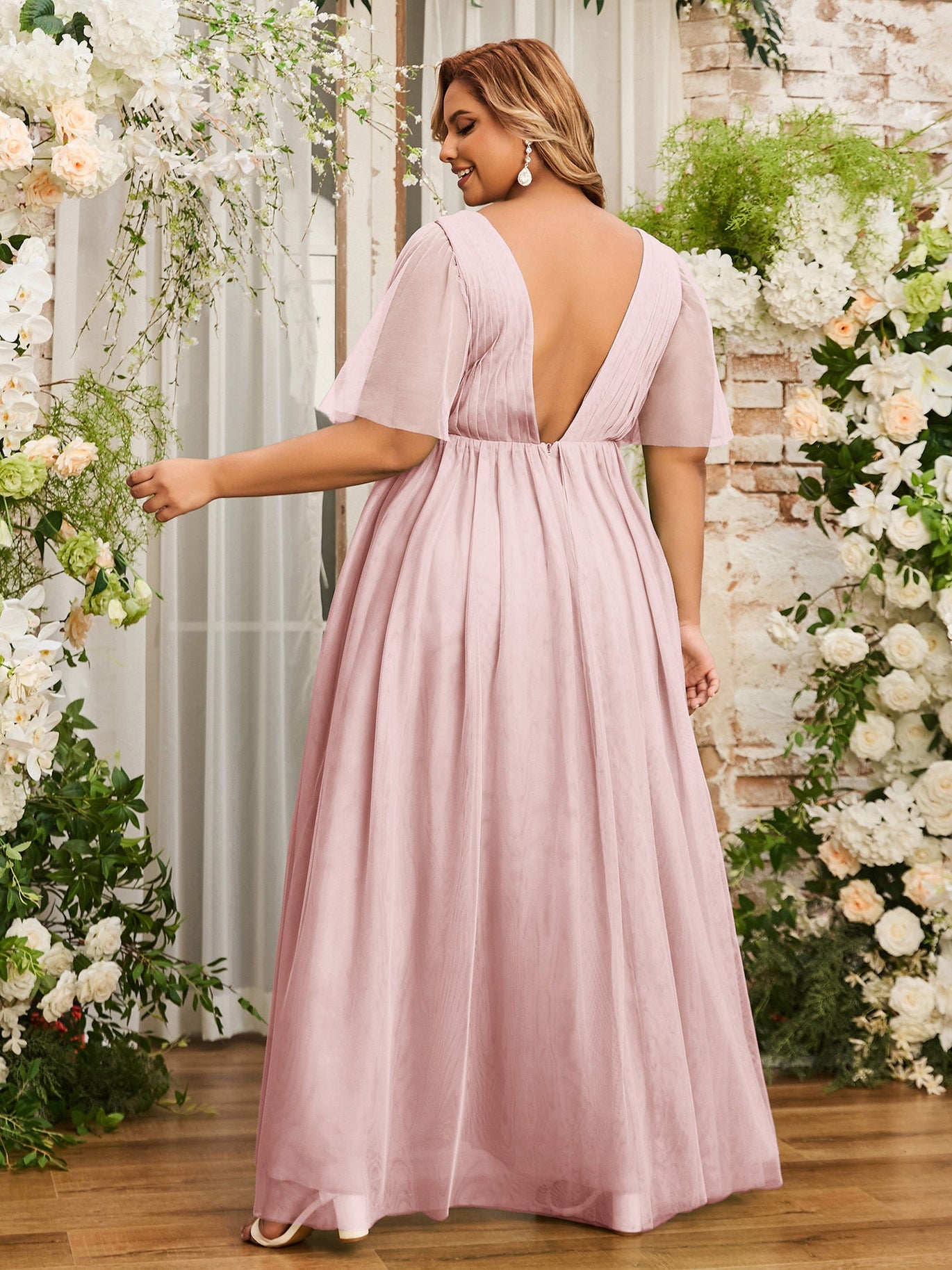 brown polka dot dress from pretty woman Madison Navy Blue Tulle Bridesmaid Midi Dress – Lace & Beads main image 1