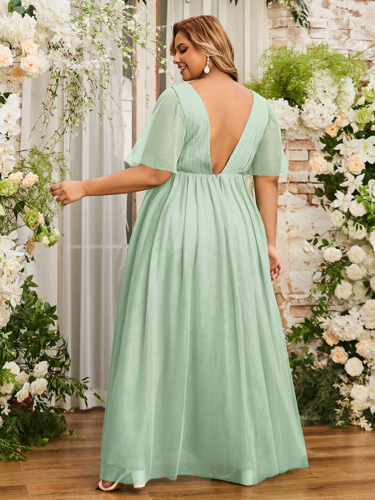 dusty sage bridesmaid dresses uk BABARONI Tulle A-line V-neck Sleeveless Floor-length With Slit – BABARONI evening party or any