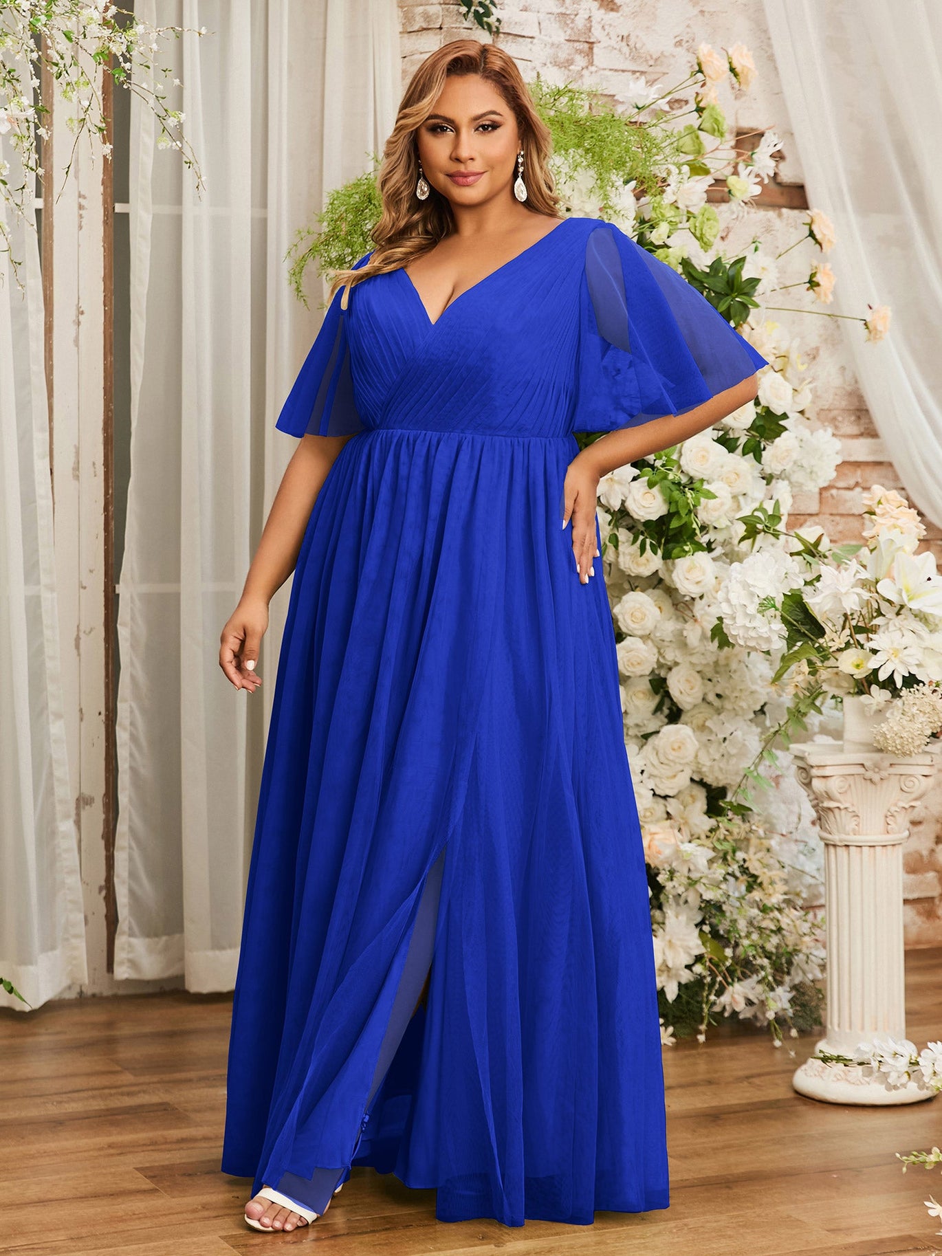 V Neck Plus Size Royal Blue Bridesmaid Dresses Uk Zapaka Women Royal Blue  V-Neck Long