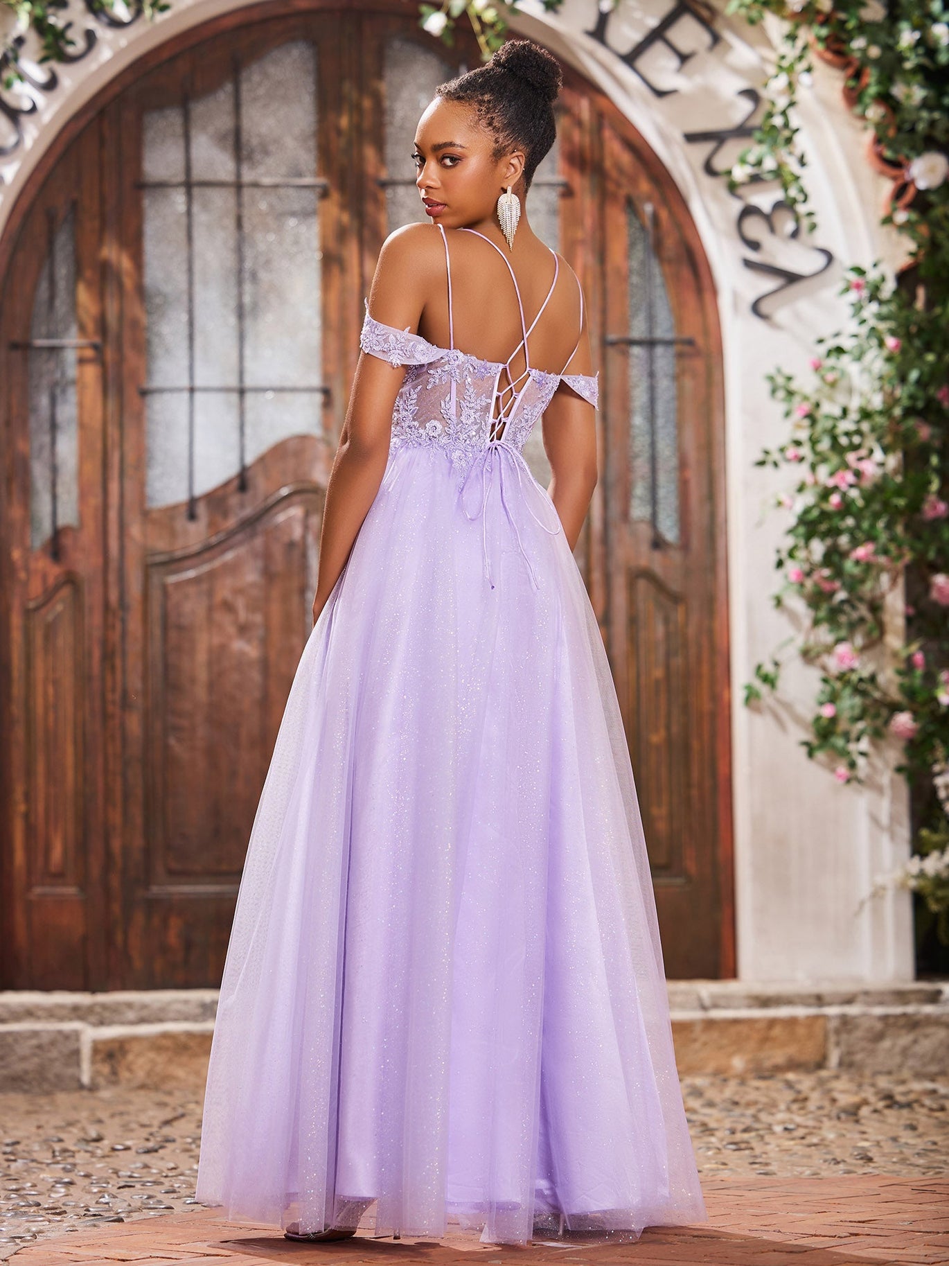 open lace back dress Wedtrend Women Purple Plus Size Mother of The Bride Dress with Appliques A Line Long Wedding Party Dress, Purple / 4XL main image 0