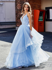 Princess V-Neck Asymmetrical Tulle Prom Dresses Lilac Plus Size