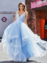 Princess V-Neck Asymmetrical Tulle Prom Dresses Lilac Plus Size