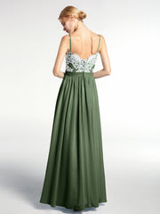 Ivory Lace Spaghetti Strap Front Slit Dress Olive Green