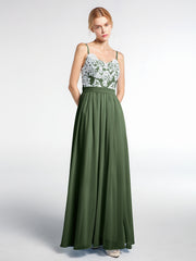Ivory Lace Spaghetti Strap Front Slit Dress Olive Green
