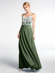 Ivory Lace Spaghetti Strap Front Slit Dress Olive Green