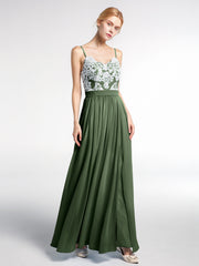 Ivory Lace Spaghetti Strap Front Slit Dress Olive Green