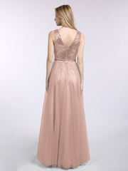 V-neck Sequins Top Tulle Skirt Long Dresses Metallic Gold Plus Size
