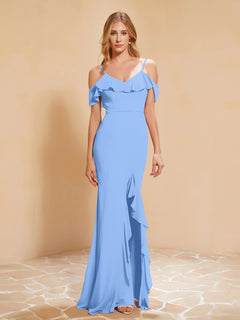 Flutter Sleeves Long Gown with Slit Blue