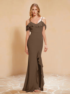 Flutter Sleeves Long Gown with Slit Brown