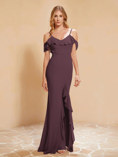 Flutter Sleeves Long Gown with Slit Cabernet