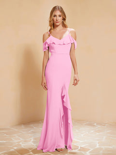 Flutter Sleeves Long Gown with Slit Candy Pink