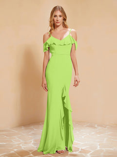 Flutter Sleeves Long Gown with Slit Lime Green