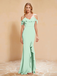 Flutter Sleeves Long Gown with Slit Mint Green