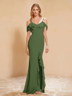 Flutter Sleeves Long Gown with Slit Moss