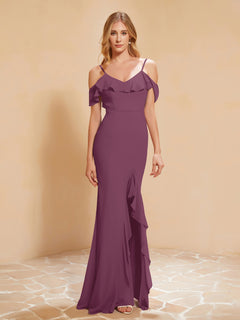 Flutter Sleeves Long Gown with Slit Mulberry