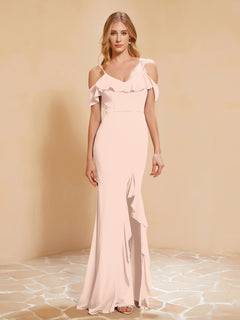 Flutter Sleeves Long Gown with Slit Pearl Pink
